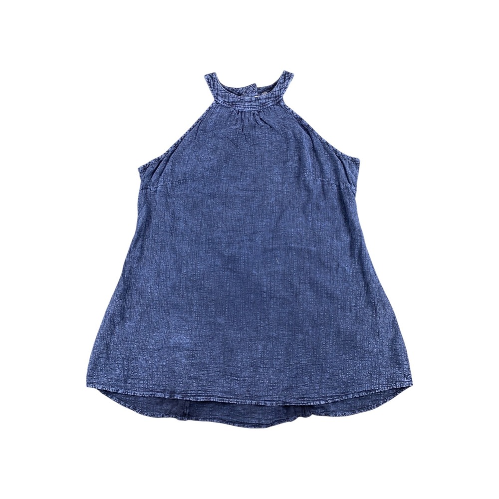 COTTON NATURAL Blue Denim Texture Halter Neck Sleeveless Tunic‎ Top XL